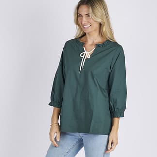 Worthier WY2352P Tessa Cotton Poplin Top Dark Green