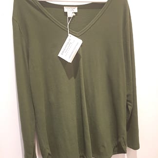 Orientique - Olive Green - Long Sleeved T-Shirt - V Neck - Size 16