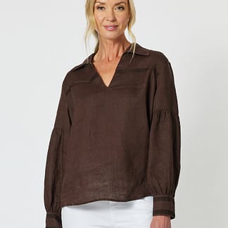 Gordon Smith Eliza Linen blouse-Chocolate
