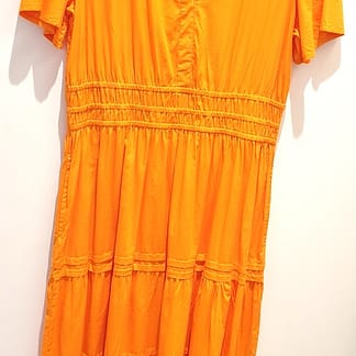 Orientique - Essentials Poplin Dress - Maxi Ruched Waist - Kumquat - Organic Cotton - Size 10 - Size 12