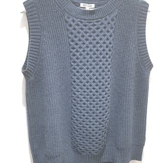 See Saw SS193D - 100% Luxe Merino Wool Cable Vest - Denim Colour Size 14