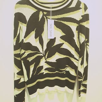 See Saw SS268N - Cotton / Cashmere Floral Sweater - Navy Khaki Combo Colour