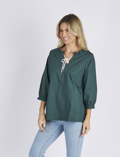 Worthier WY2352P Tessa Cotton Poplin Top Dark Green