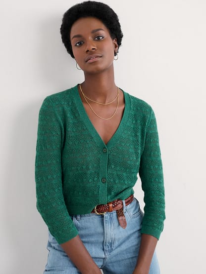 Seasalt Cornwall - Sweet Day Cardigan Knit - Melange Pine Shoots Colour - Organic Cotton