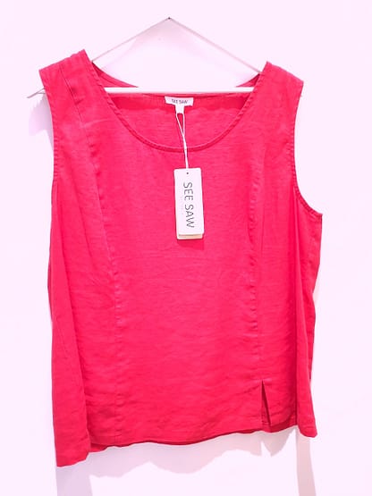SW310-Hot-Pink-Linen-Blouse-No-Sleeves size 18