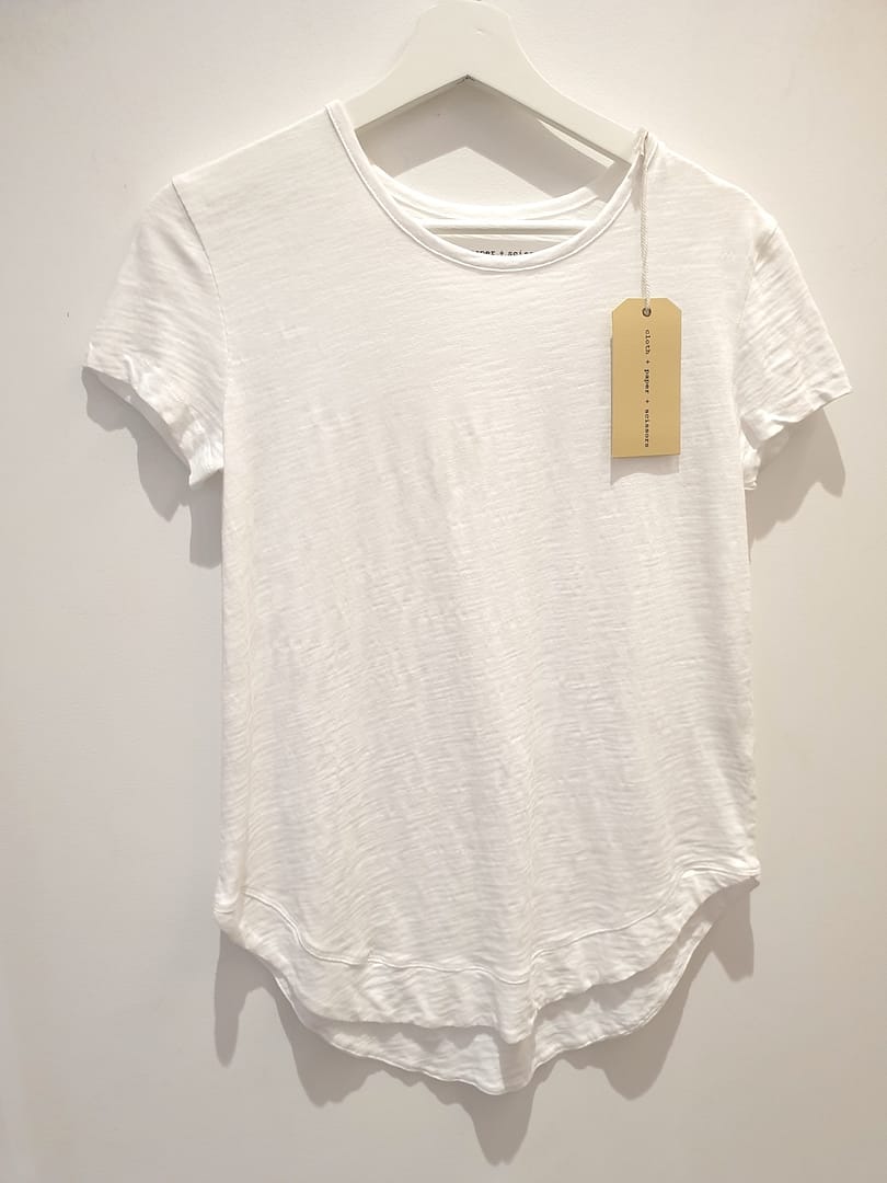 Cloth Paper Scissors - White Shaped Hem Tee - Crew Neck - Size 6