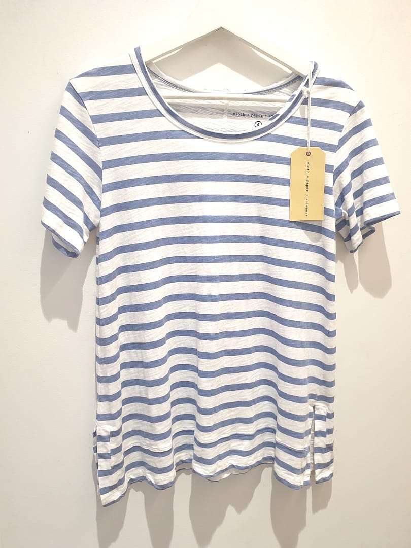 Cloth Paper Scissors - Stripe Crew Neck Tee - White/Deep Blue - Size 6
