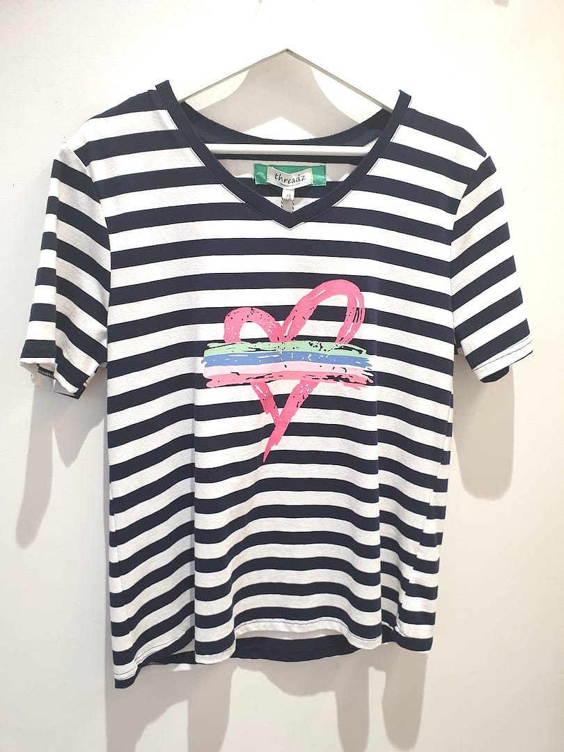 Threadz - HEART STRIPE TEE - Navy / White - XS