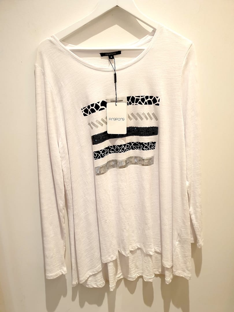 Ping Pong Long white t-shirt with glitter pattern size 18