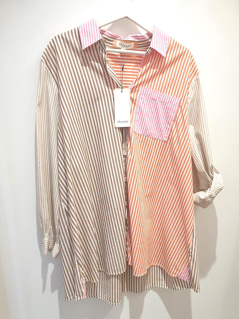 Threadz SUMMER STRIPE SHIRT - Papaya - Size 16 - Cotton